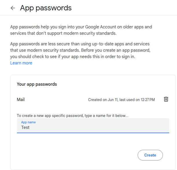Creating a Google App Password for Postfix